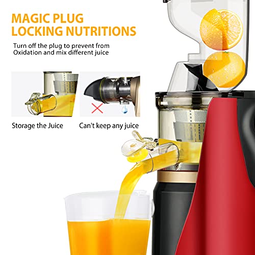 Slow Masticating Juicer, Easy Clean Juice Extractor Machine, Cold Press Juicer with Quiet Motor, Reverse Function, High Yield, Wide Feed Chute, 2 Juice Cup 1 Brush for Vegetables and Fruits Use