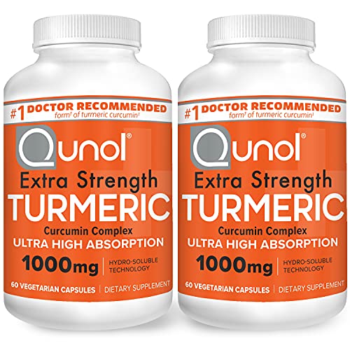 Turmeric Curcumin Capsules, 40x Better Absorption, Qunol 1000mg Extra Strength Supplement, Patented Hydro-Soluble Technology, Alternative to Turmeric Curcumin with Black Pepper, 120 Veggie Capsules