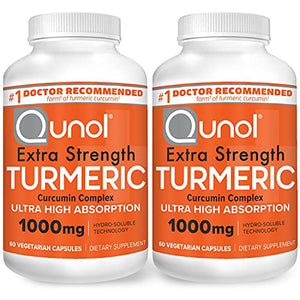 Turmeric Curcumin Capsules, 40x Better Absorption, Qunol 1000mg Extra Strength Supplement, Patented Hydro-Soluble Technology, Alternative to Turmeric Curcumin with Black Pepper, 120 Veggie Capsules