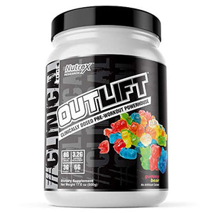 Nutrex Research Outlift Clinically Dosed Pre Workout Powder | Energy, Pumps, Citrulline, BCAA, Creatine, Beta-Alanine Preworkout Supplement for Men and Women | Gummy Bear 20 Serving