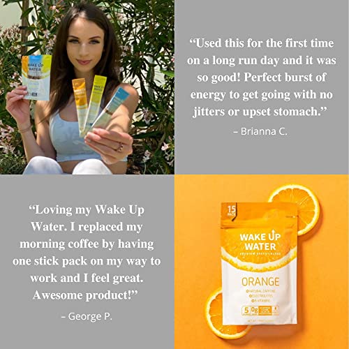 Wake Up Water Energy + Hydration Mix – Lemon – Energy + Hydration Powder Packets With Natural Caffeine, Electrolytes, B Vitamins | No Sugar | Daily Fuel With No Crash Or Jitters | (Lemon)