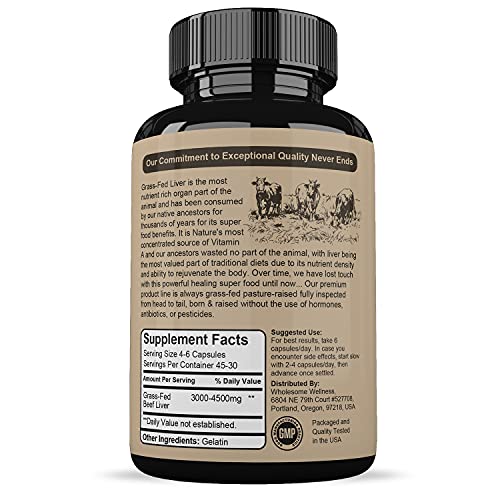 Grass Fed Desiccated Beef Liver Capsules (180 Pills, 750mg Each) - Natural Iron, Vitamin A, B12 for Energy - Humanely Pasture Raised Undefatted in New Zealand Without Hormones or Chemicals