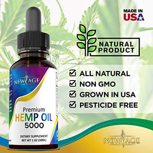 5000 Hemp Oil Extract for Pain, Stress Relief 2-Pack - Hemp Extract - Grown & Made in USA - Natural Hemp Drops - Helps with Sleep, Skin & Hair