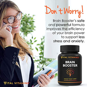 Brain Supplement Nootropics Booster (3-Pack) - Enhance Focus, Concentration, Improve Memory & Clarity - Ginkgo Biloba, Dmae, Mind Enhancement