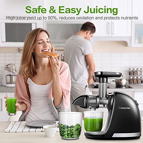 amzchef Masticating Juicer, Slow Juicer Extractor, Cold Press Juicers with Quiet Motor/Reverse Function, Slow Masticating Juicer Machines with Brush, for High Nutrient Fruit & Vegetable Juice