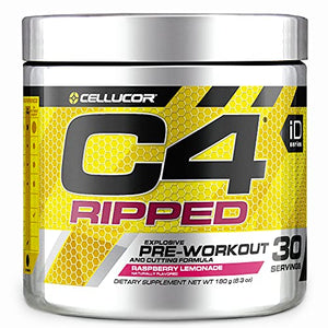 C4 Ripped Pre Workout Powder Raspberry Lemonade | Creatine Free + Sugar Free Preworkout Energy Supplement for Men & Women | 150mg Caffeine + Beta Alanine + Weight Loss | 30 Servings