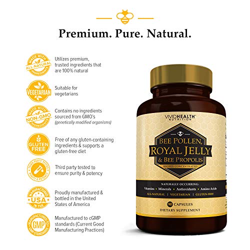 Immune Boosting Royal Jelly Supplement with Bee Propolis & Pollen, 90 Caps