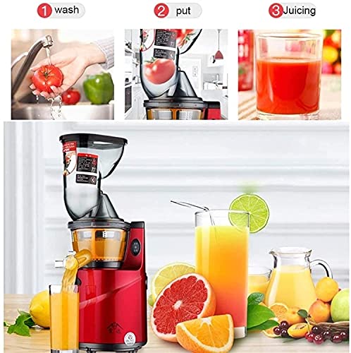 XUERUIGANG Slow Masticating Juicer 83mm(3.15inch) Wide Chute Juice Extractor Cold Press Juicer Machine With Quiet Motor/Reverse Function/Juice Jug for High Nutrient Fruit & Vegetable Juice （Red）