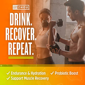 Zhou Nutrition Muscle BCAA Powder, Vegan Muscle Recovery, Natural, Clean Formula for Optimal Absorption, Probiotic Boost, Vitamin C, Gluten and Sugar Free, Tropical Punch, 30 Servings