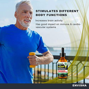 Envisha Hemp Oil - 50000mg of Organic Hemp Seed Extract - Rich in Vitamin & amp; Omega - 100% Natural Hemp Drops - Help Sleep