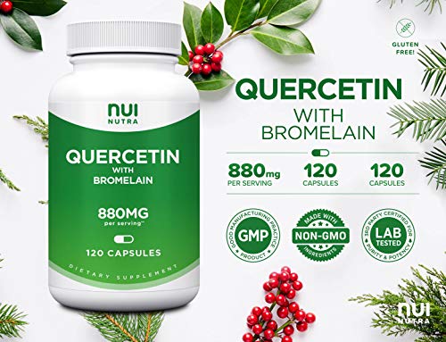 Quercetin with Bromelain 1045mg | Cardiovascular Support |120 Capsules - Nui Nutra High Strength Quercetin Capsules 880mg/serving - Extra Strength Quercetin Supplement