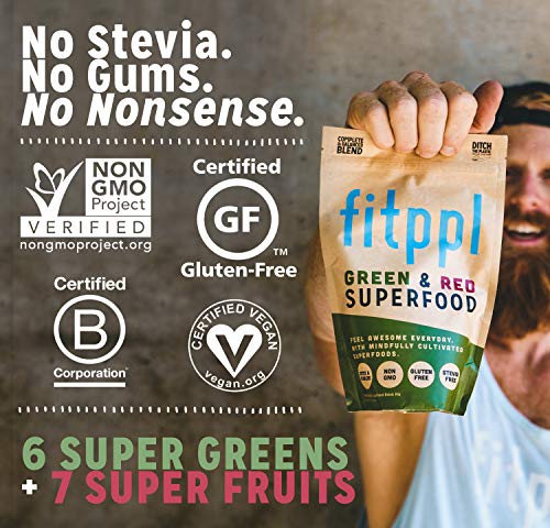 Vegan Green & Red Alkalizing Superfood by fitppl | Organic Ingredients Camu, Chlorella, Spirullina, Moringa for Immune Support | Eco-friendly, Stevia & Gluten Free Keto-Friendly Supplement 20 Servings