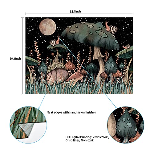 Trippy Mushroom Tapestry Moon and Stars Tapestry Snail Tapestry Fantasy Plants and Leaves Tapestry Wall Hanging for Room(59.1 x 82.7 inches)