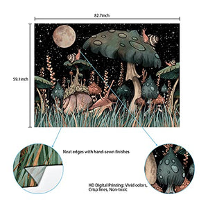 Trippy Mushroom Tapestry Moon and Stars Tapestry Snail Tapestry Fantasy Plants and Leaves Tapestry Wall Hanging for Room(59.1 x 82.7 inches)