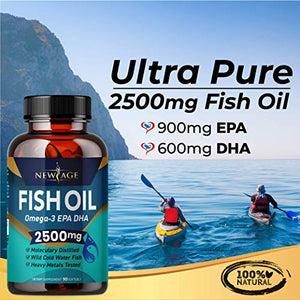 Omega 3 Fish Oil 2500mg Supplement by New Age - 2 Pack – Immune & Heart Support – Promotes Joint, Eye, Brain & Skin Health - Non GMO 180 Softgels - EPA, DHA Fatty Acids Gluten Free
