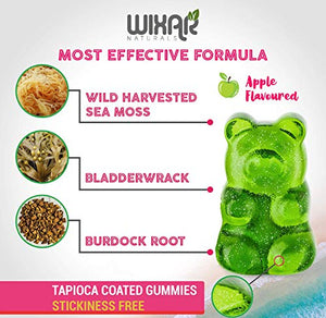 Wixar Naturals Sea Moss Gummies - Natural Irish Sea Moss and Bladderwrack with Burdock Gummy - 60 Gummies - Vegan - Thyroid, Healthy Skin, Keto Detox, Gut, Joint Support Alkaline Supplements