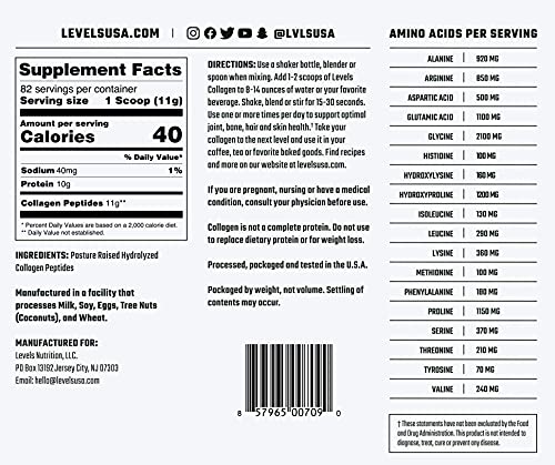 Levels Collagen Peptides, Pasture Raised, No GMOs, Unflavored, 2LB