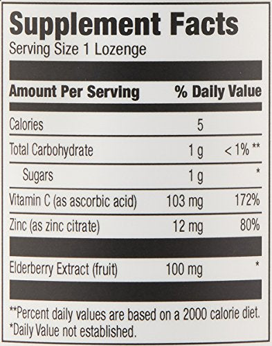 Amazon Elements Elderberry Complex, Immune System Support, 60 Berry Flavored Lozenges, Elderberry 100mg, Vitamin C 103mg, Zinc 12mg per Serving (Packaging may vary)