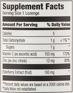 Amazon Elements Elderberry Complex, Immune System Support, 60 Berry Flavored Lozenges, Elderberry 100mg, Vitamin C 103mg, Zinc 12mg per Serving (Packaging may vary)