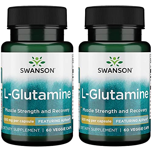 Swanson Amino Acid Ajipure L-Glutamine Pharmaceutical Grade 500 Milligrams 60 Veg Capsules (2 Pack)