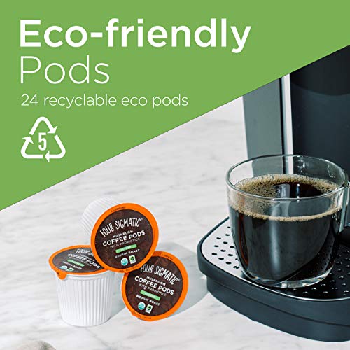 Four Sigmatic Mushroom Coffee K-Cups with Probiotics, Organic and Fair Trade Coffee, Organic and Fair Trade with Turkey Tail, Chaga, prebiotics, CFU shelf-stable, heat resistant probiotics, 24 Count