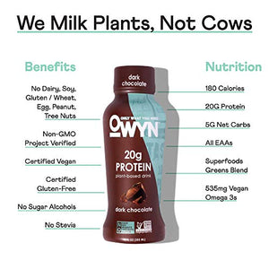 OWYN - 100% Vegan Plant-Based Protein Shakes | Dark Chocolate, 12 Fl Oz (Pack of 4) | Dairy-Free, Gluten-Free, Soy-Free, Tree Nut-Free, Egg-Free, Allergy-Free, Vegetarian
