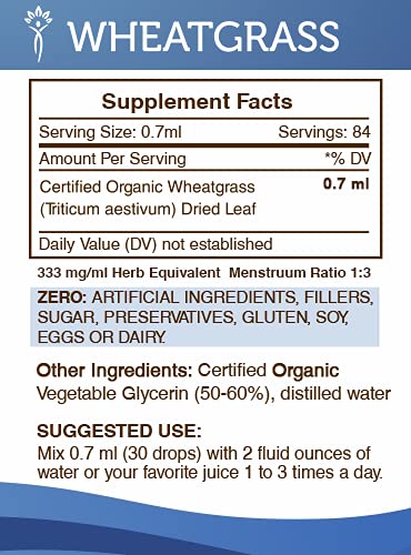 Wheatgrass Alcohol-Free Liquid Extract, Organic Wheatgrass (Triticum aestivum) Dried Leaf (2 FL OZ)