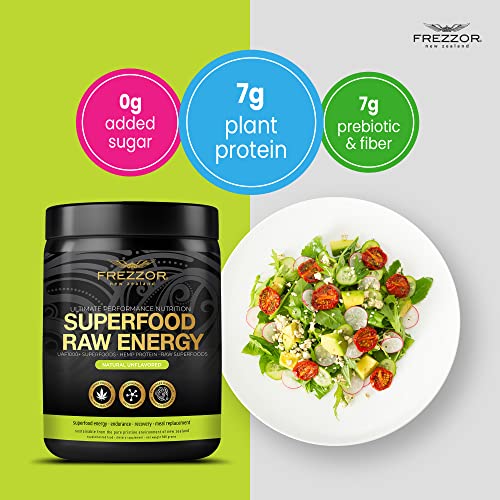 FREZZOR Superfood Raw Energy Powder with UAF1000+, All-Natural Hemp Protein, Energy Packed, Full Spectrum Plant Proteins, Amino Acids & Antioxidants, Prebiotic, Probiotic, 500g, 50 Scoops, 1 Count