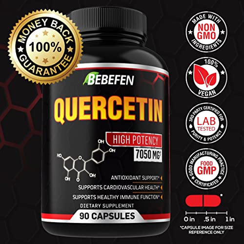 Quercetin Capsules - 7050mg Formula Pills with Black Pepper Extract - 90 Capsules Quercetin Pills for Supports Immune Health & Cardiovascular Health - 3 Month Supply