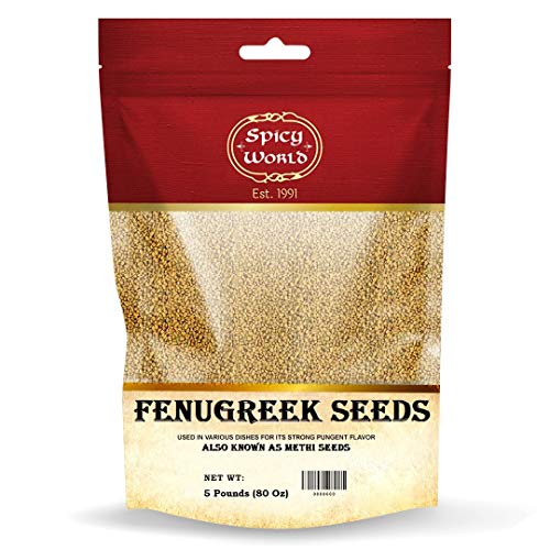 Spicy World Fenugreek Seeds (Methi) 5 Pound Bulk Bag - All Natural & Pure