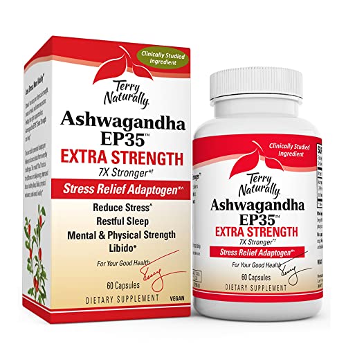 Terry Naturally Ashwagandha EP35, 60 Capsules - 125 mg Ashwagandha - Powerful Adaptogen - Reduce Stress, Promote Sleep, Support Energy & Endurance - Non-GMO, Vegan - 60 Servings