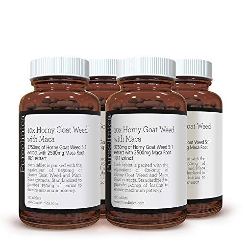 10X Horny Goat Weed Extract (3750mg) Maca Extract (2500mg) x 720 Tablets - (4 Bottles of 180 Tablets) with 5mg Black Pepper Extract for 300% Increased Absorption: SKU: HGWMx4