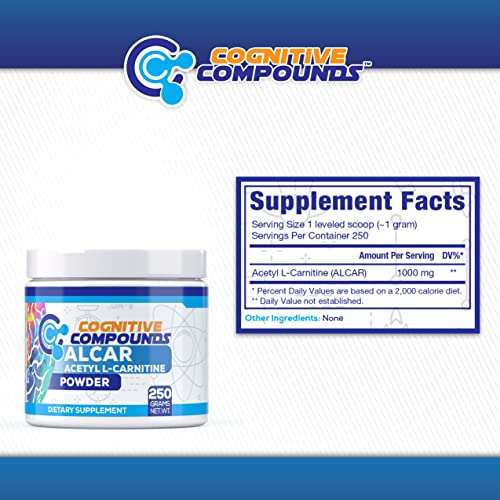 Acetyl L-Carnitine (ALCAR) Powder - Improved Metabolism & Improved Mood & Memory - 250 Grams - Cognitive Compounds