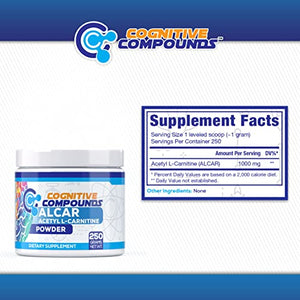 Acetyl L-Carnitine (ALCAR) Powder - Improved Metabolism & Improved Mood & Memory - 250 Grams - Cognitive Compounds