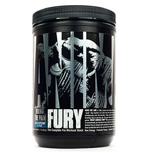 Animal Fury - Pre Workout Powder Supplement for Energy and Focus - 5g BCAA, 350mg Caffeine, Nitric Oxide, Without Creatine - Powerful Stimulant for Bodybuilders - Blue Raspberry - 30 Servings