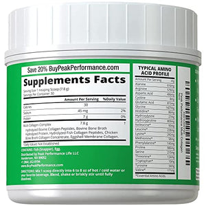 All 5 Multi-Collagen Protein Powder Peptides by Peak Performance. Multi-Collagen Contains All Types I, II, III,V, X. Keto, Paleo Friendly with Hydrolyzed Bovine, Marine, Chicken, Bone Broth Collagens