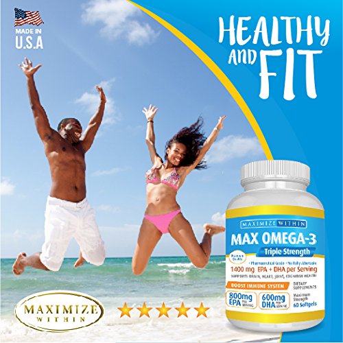 Max Omega 3 Fish Oil Pills - Triple Strength Fish Oil Supplement (2000 mg Total Omega 3 Fatty Acids: 600mg DHA + 800 mg EPA per Serving)