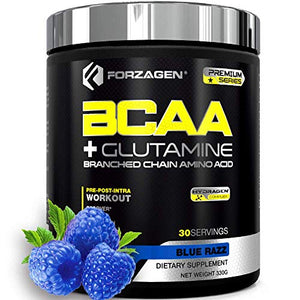 Forzagen BCAA Powder with Glutamine 30 Servings, Branched Chain Amino Acid Powder, Recovery Post Workout, Build, Hydration Available 4 Flavors (Blue Razz)