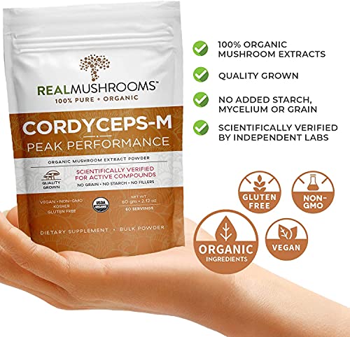 Real Mushrooms Cordyceps Peak Performance Supplement for Energy, Stamina & Endurance | Non-GMO, Vegan, Organic Cordyceps Powder| 60 Servings