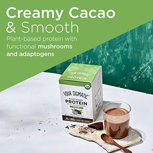 Four Sigmatic Creamy Cacao Superfood Protein, Organic Plant-Based Protein with Chaga Mushroom & Ashwagandha, Supports Immune Function & Muscle Repair, Portable, 10 Count