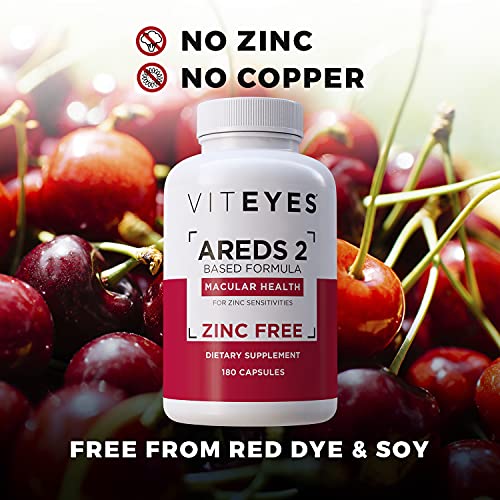 Viteyes AREDS 2 Zinc Free Macular Health Formula Capsules, Natural Vitamin E, No Zinc, No Copper, Eye Vitamin, Smaller Capsules, Vision Protection, 180 Capsules
