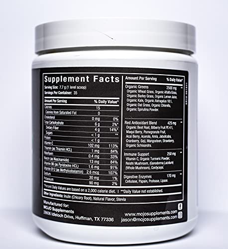 Ultra Greens Superfood Drink Mix – Natural Energy Supplement - Immune System Support Boost – Healthy Digestion Aid – Ultimate Brain Body Multi Vitamin Work Out Formula – Pre Post Gym Sports Or Daily