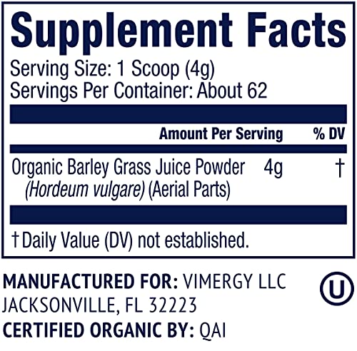 Vimergy USDA Organic Barleygrass Juice Powder (250g)