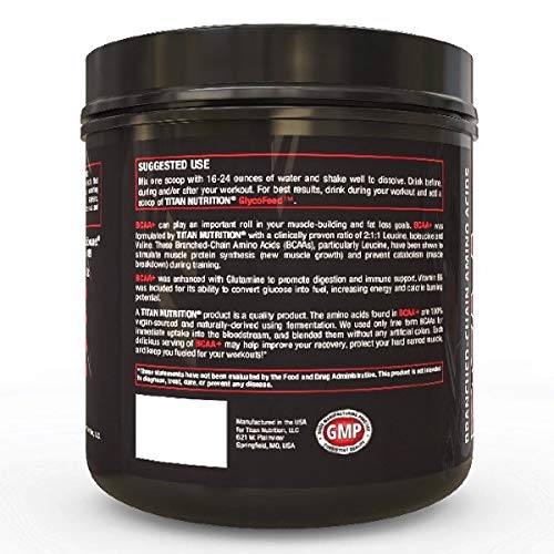 Titan BCAA+ Powder - Branched-Chain Amino Acid + Glutamine - Build Lean Muscle, Increase Muscle Mass, Aid Recovery - BCAA Ratio 2:1:1 - No Gluten, Low-Carb - Vegan - 50 Servings - Lemonade Grenade