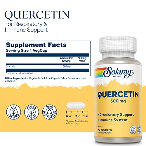 Solaray Quercetin 500 mg, Supports Sinus, Respiratory, Immune Function & Normal, Healthy Uric Acid Levels, 90 VegCaps