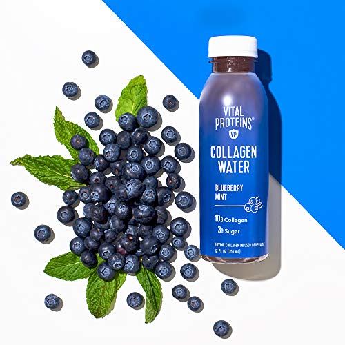 Vital Proteins Collagen Water™, 10g of Collagen per Bottle, Made with Real Fruit Juice, Dairy & Gluten Free - Blueberry Mint, 12 Pack