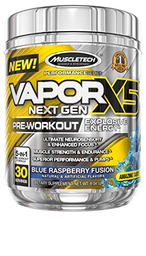 Pre Workout Powder | MuscleTech Vapor X5 | Pre Workout Powder for Men & Women | PreWorkout Energy Powder Drink Mix | Sports Nutrition Pre-Workout Products | Blue Raspberry (30 Servings)-Package Varies