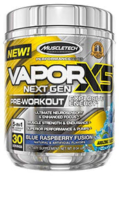 Pre Workout Powder | MuscleTech Vapor X5 | Pre Workout Powder for Men & Women | PreWorkout Energy Powder Drink Mix | Sports Nutrition Pre-Workout Products | Blue Raspberry (30 Servings)-Package Varies