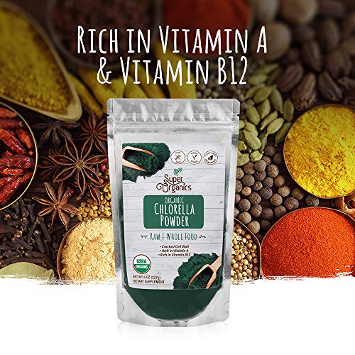 Super Organics Chlorella Powder | Rich in Vitamin A & B12 | Organic Superfood Powder | Raw Superfoods | Whole Food Supplement – Vegan, Gluten-Free & Non-GMO, 8 oz