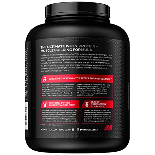 Whey Protein Powder | MuscleTech Nitro-Tech Whey Protein Isolate & Peptides | Lean Protein Powder for Muscle Gain | Muscle Builder for Men & Women | Sports Nutrition | Vanilla, 4 lb (40 Servings)